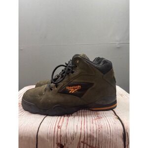 Reebok Mens Mid Top Suede Sneakers Olive Green Orange Black Size 10 RA 581